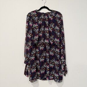 WAYF Navy Blue Floral Long Sleeve Dress L